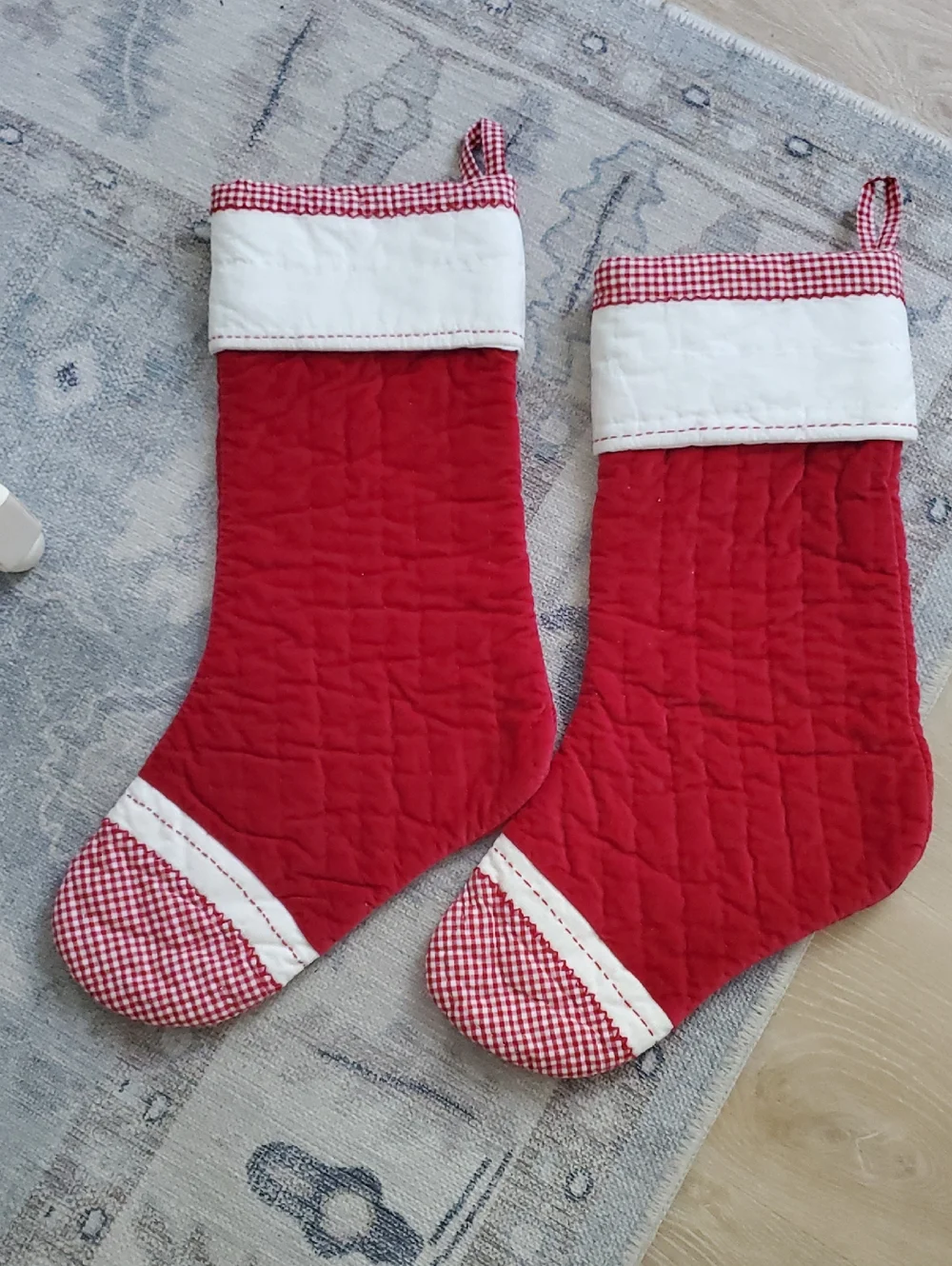 Pottery Barn Kids Set Of 2 Red Velvet Quilted Stockings 100% Cotton 20